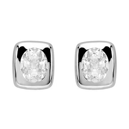 Gold Square Studs 6 Ct Diamond Earrings Oval Old Miner  