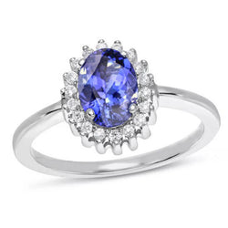Oval Tanzanite With Natural Earth Mined Diamonds 9 Ct Ring New Gold White 14K
