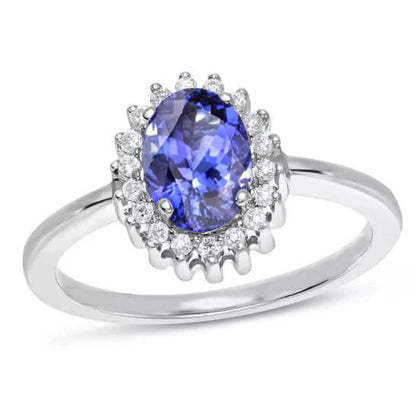 Best Quality Oval Tanzanite With Diamonds  Ring New Gold White