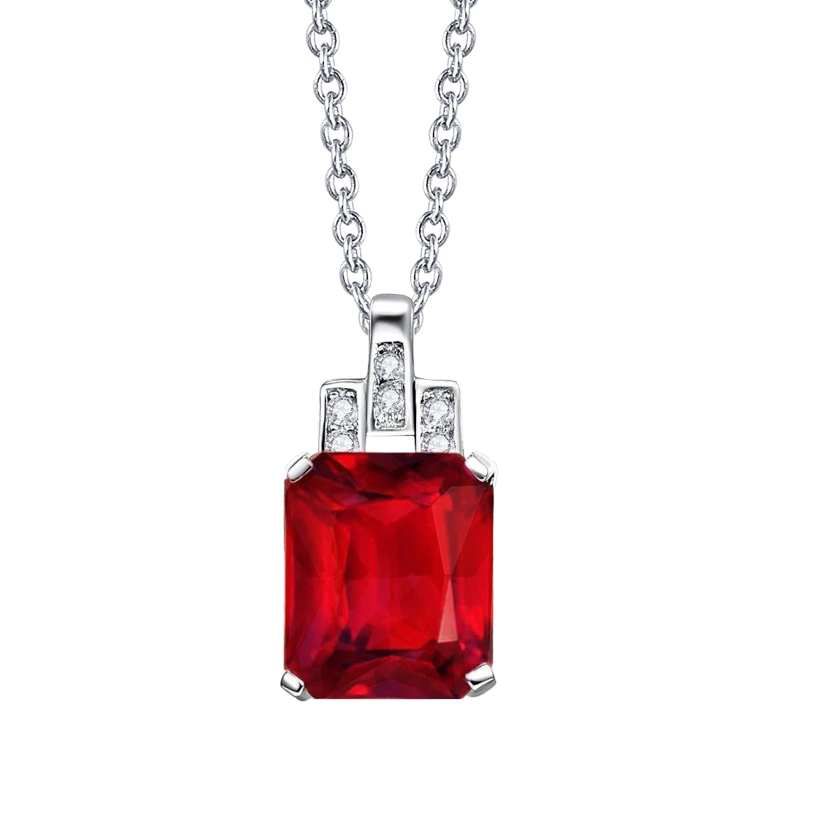 Gold White Pendant Necklace With Chain 9.25 Ct. Ruby And Natural Earth Mined Diamonds