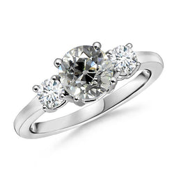 Gold Women's Ring 3 Stone Round Old Miner Natural Earth Mined Diamond Jewelry 3.50 Carats