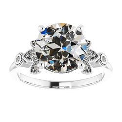 Real Gold Round Old Mine Cut Diamond Engagement Ring 5 Carats