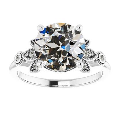 Gold Round Old Mine Cut Big Lab Grown Diamond Engagement Ring 9 Carats