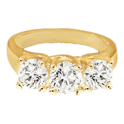 Gorgeous 1.51 Ct Round Brilliant Natural Earth Mined Diamond Three Stone Ring Yellow Gold