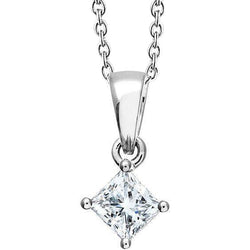 Gorgeous 2 Carat Princess Cut Diamond Pendant Necklace Gold White 14K