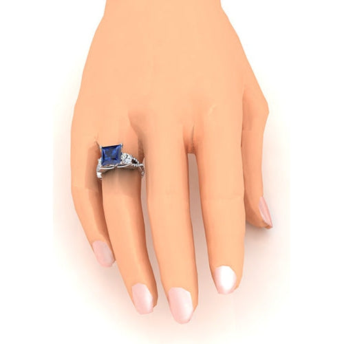 Royal Blue Sapphire Diamond Ring 5.50 Ct Princess Cut Gold 14K