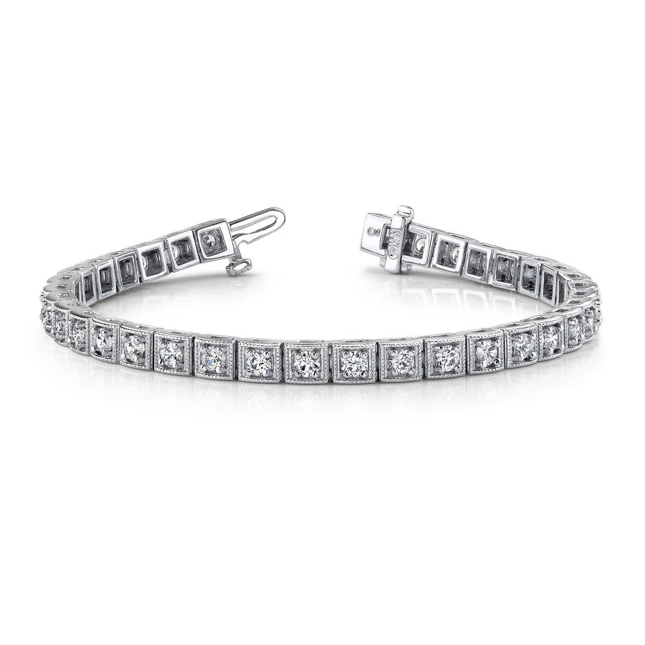 Gorgeous Round Prong Set Diamond Square Link Bracelet White 7 Ct Tennis Bracelet