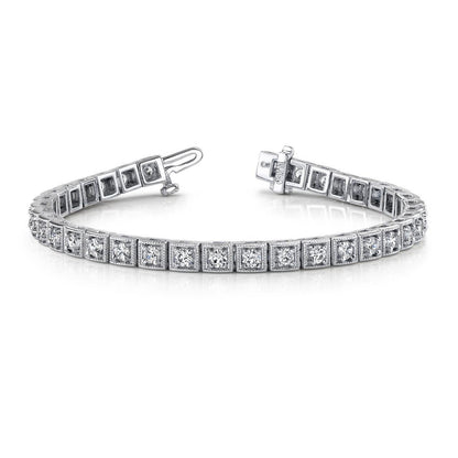 Gorgeous Round Prong Set Diamond Square Link Bracelet White 7 Ct Tennis Bracelet