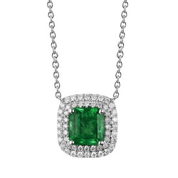 Green Emerald And Diamond Gemstone Pendant With Chain 11 Carat WG 14K
