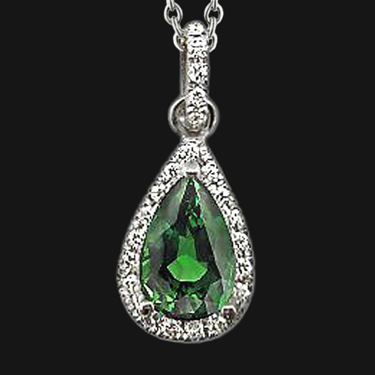 Green Emerald Natural Earth Mined Diamond Gemstone Pendant Pear Necklace 2.51 Ct. WG 14K