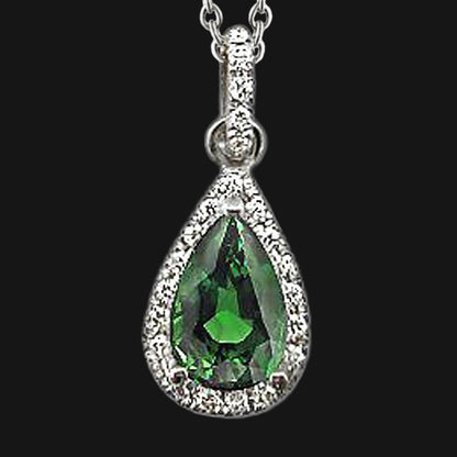 Green Emerald Natural Earth Mined Diamond Gemstone Pendant Pear Necklace 2.51 Ct. WG 14K