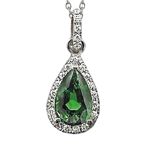 Green Emerald Diamond Gemstone Pendant Pear Necklace 2.51 Ct. WG 14K