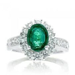 Oval Green Emerald Diamond Gemstone Ring 2.50 Carat White Gold 14K