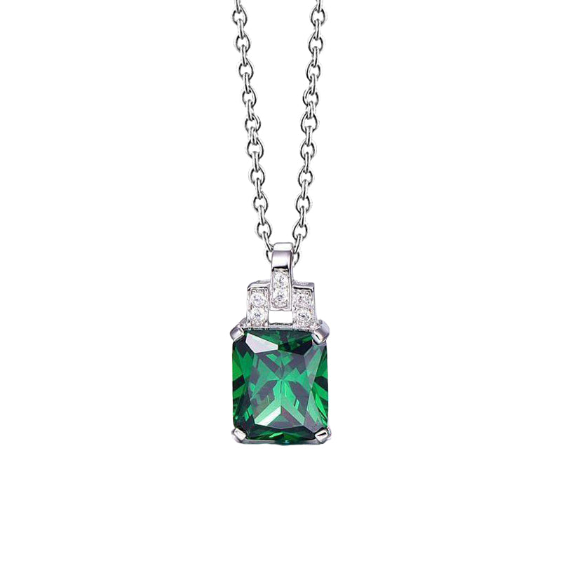 Green Emerald & Natural Earth Mined Diamond Gemstone Pendant Necklace 6.20 Carat WG 14K