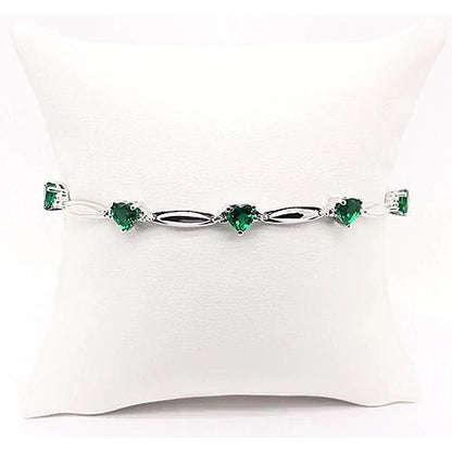 Green Sapphire Heart Shaped Diamond Bracelet 9.54 Carats White Gold 14K Jewelry Gemstone Bracelet