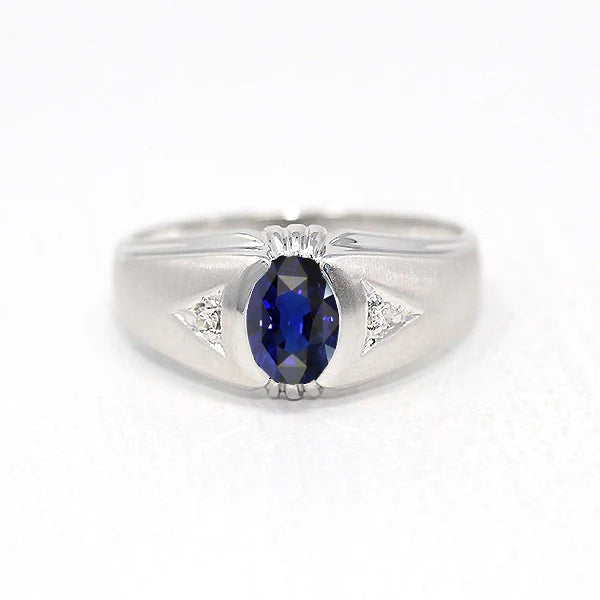 Gypsy Anniversary Ring Oval Ceylon Sapphire Vintage Style   Women Diamond Engagemen 