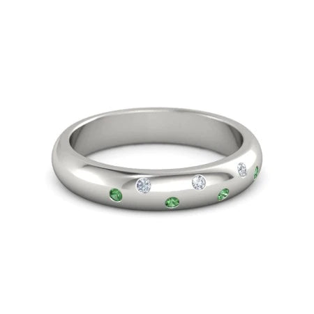 Gypsy Diamond Green Emerald Band 1.10 Carats White Gold 14K