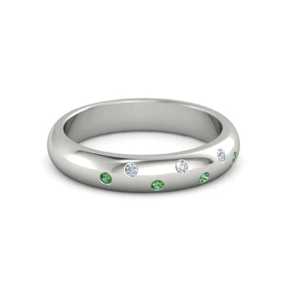 Gypsy Diamond Green Emerald Band 1.10 Carats White Gold 14K