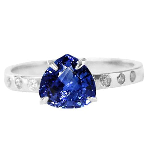 Gypsy Gemstone Jewelry Trillion Sapphire Ring Flush Setting  Fancy Princess Cut Style   