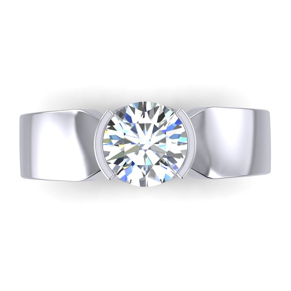 White Gold Men's Solitaire Ring Round Half Bezel 1.75 Carats