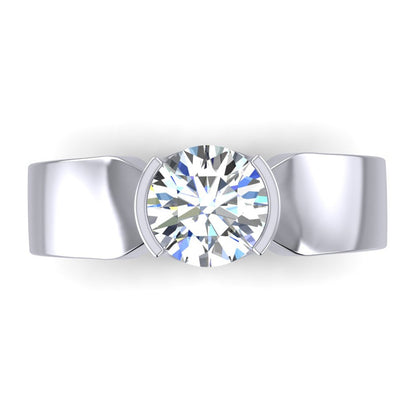 White Gold Men's Solitaire Ring Round Half Bezel 1.75 Carats