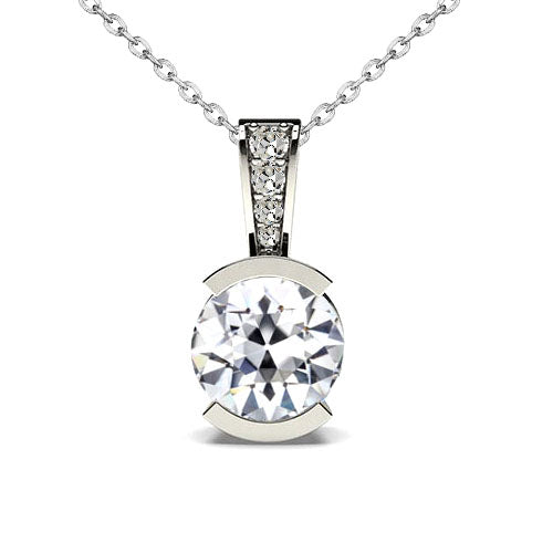 Half Bezel Diamond Pendant 1.50 Carats Old Cut Gold 14K
