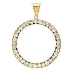 Yellow Gold Dollar Diamond Bezel Pendant 3 Carats (Coin not included)