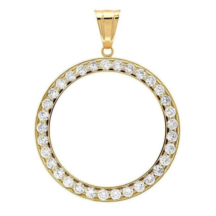 Round Dollar Diamond Bezel Pendant 2 Carats (Coin not included)