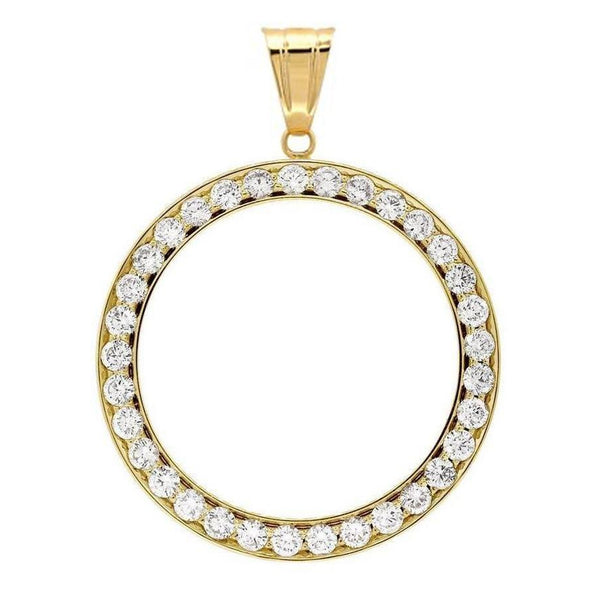 Half Diamond Bezel Dollar Pendant  (Coin not included) Gold 14K