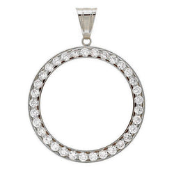 White Gold Dollar Diamond Bezel Pendant 2 Carats (Coin not included)
