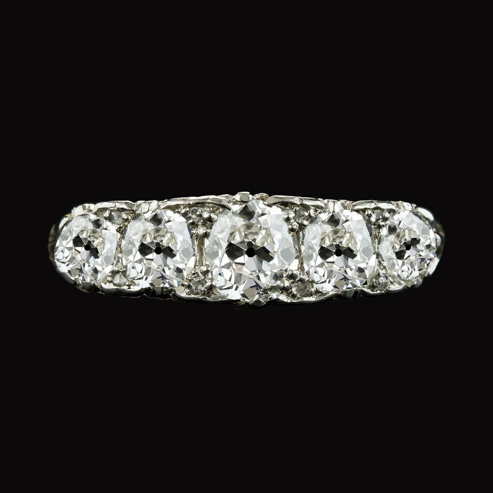 Half Eternity Band 5 Stone Old Mine Cut Diamonds Gold 14K