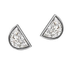 Half Moon Mined Diamond Stud Earrings White Gold Bezel Set 2 Carats