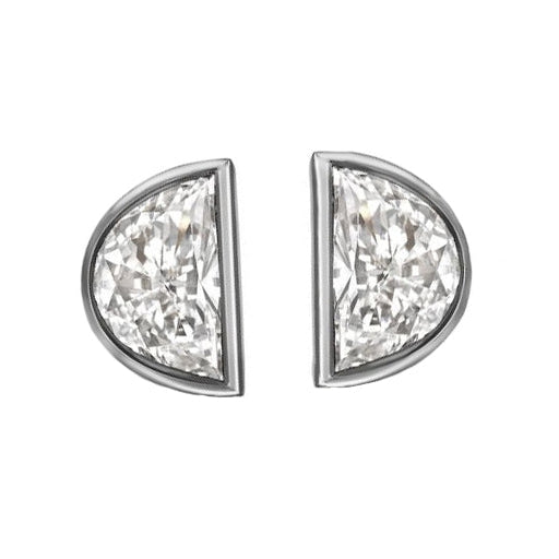 Ladies Diamond Studs Half Moon Bezel Set 2.50 Carats White Gold