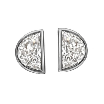 Ladies Diamond Studs Half Moon Bezel Set 2.50 Carats White Gold