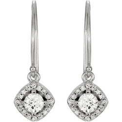Halo-Styled Diamond Dangle Earrings 1.60 Carats 14K White Gold
