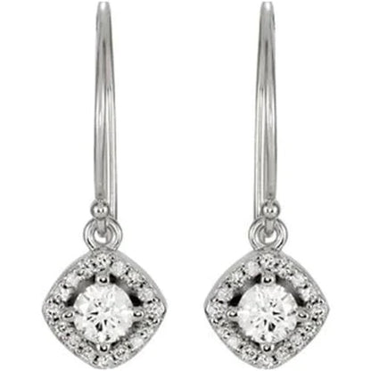 Halo-Styled Diamond Dangle Earrings 1.60 Carats 14K White Gold