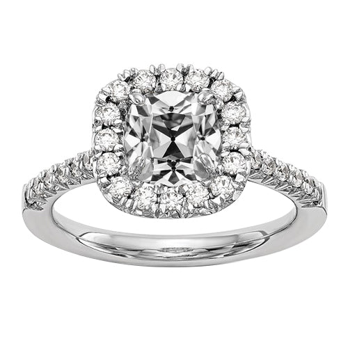 Halo Anniversary Ring Cushion Old Cut Diamond Gold 2.45 Carats