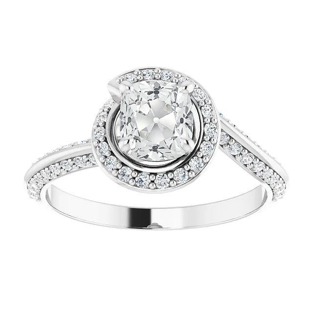 Halo Ring Cushion Old Cut Diamond 6 Carats