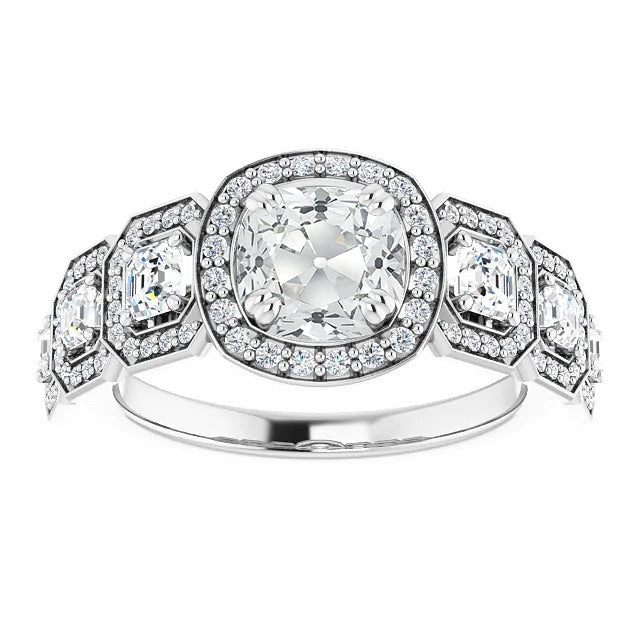 Halo Anniversary Ring Old Miner Diamond White Gold