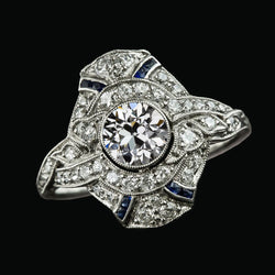 Halo Anniversary Ring Old Cut Round Natural Earth Mined Diamond Blue Sapphire 3.75 Carats