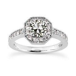 Halo Anniversary Ring Round Old European Natural Earth Mined Diamond Milgrain 3.75 Carats