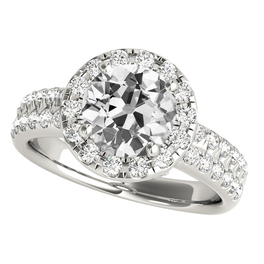 Halo Anniversary Ring Round Old Miner Diamonds Pave Set
