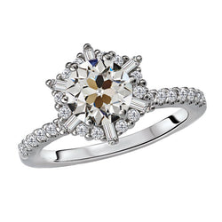 Halo Baguette & Round Old Miner Real Natural Earth Mined Diamond Ring Ladies Jewelry 5 Carats