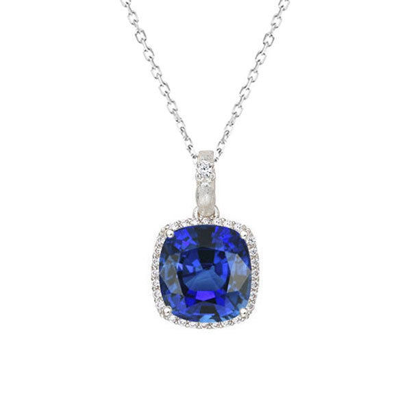 Halo Blue Sapphire Diamond Pendant With Chain