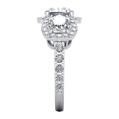 Halo Cushion Diamond 3 Stone Ring Prong Setting