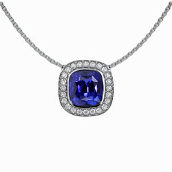 Halo Cushion Gemstone & Round Diamond Pendant With Chain 3.50 Carats