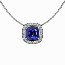 Halo Cushion Gemstone & Round Natural Earth Mined Diamond Pendant With Chain 3.50 Carats