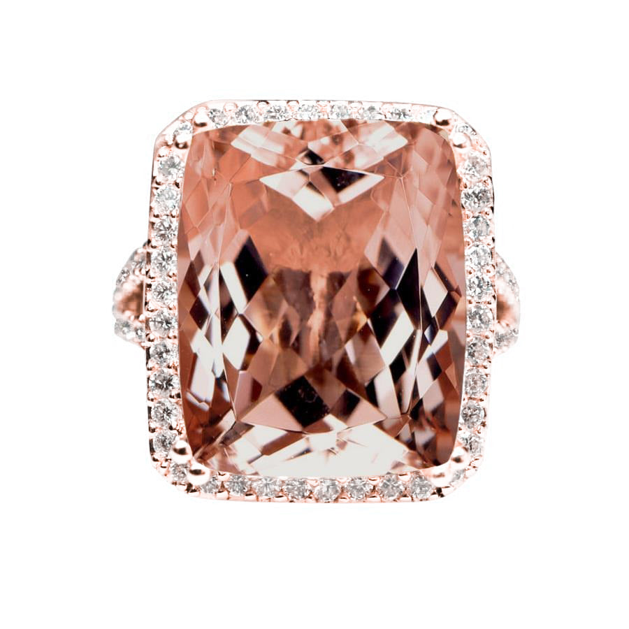 New Amazing Halo Cushion Morganite And Diamond  Ring Gold Rose  