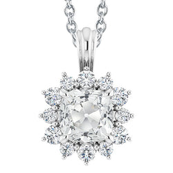 Halo Cushion Old Cut Natural Earth Mined Diamond Pendant Slide 7 Carats Sunburst Style