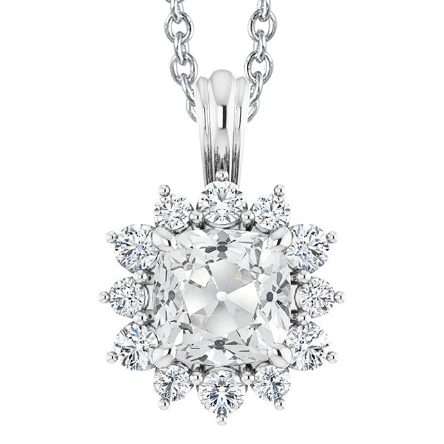 Halo Old Miner Cut Diamond Pendant Sunburst Style